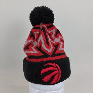 New Era Toronto Raptors Cuffed Pom Pom Beanie Toque Hat NBA Basketball Black Red